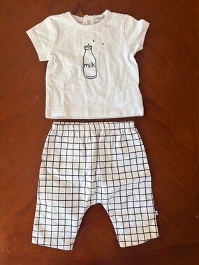 Absorba White and Black Grid Baby Matching Set